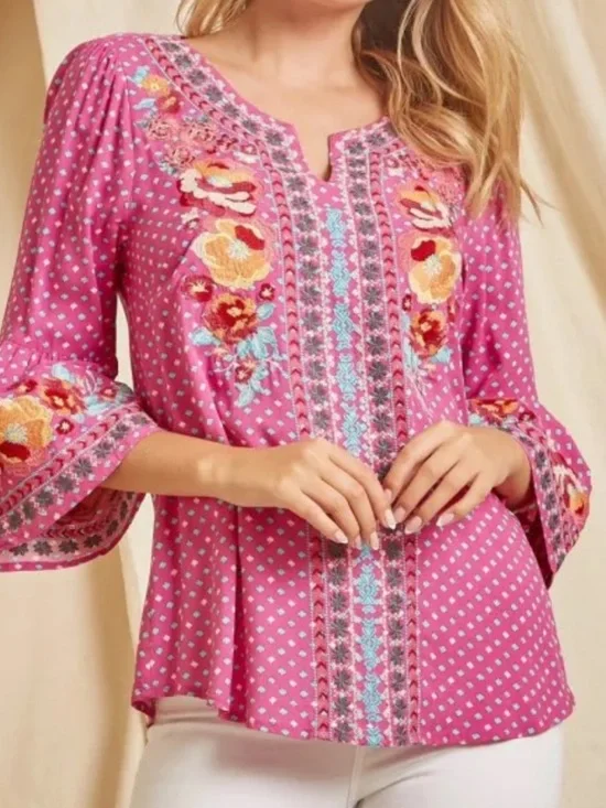 Savanna Jane Pink Embroidered Floral Tunic Top - Picture 2 of 12